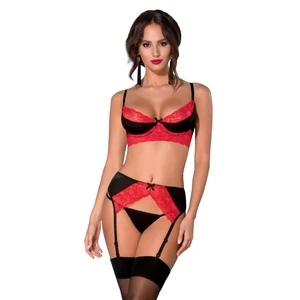 ODINA Black/Red fehérnemű, 3 részes mervítős szexi szett 