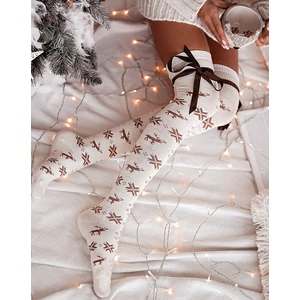 MILENA Karácsonyi vastag pamut combzokni szalaggal - EKRÜ