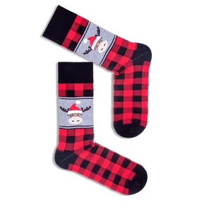 MILENA Karácsonyi zokni kockás mintával és rénszarvassal