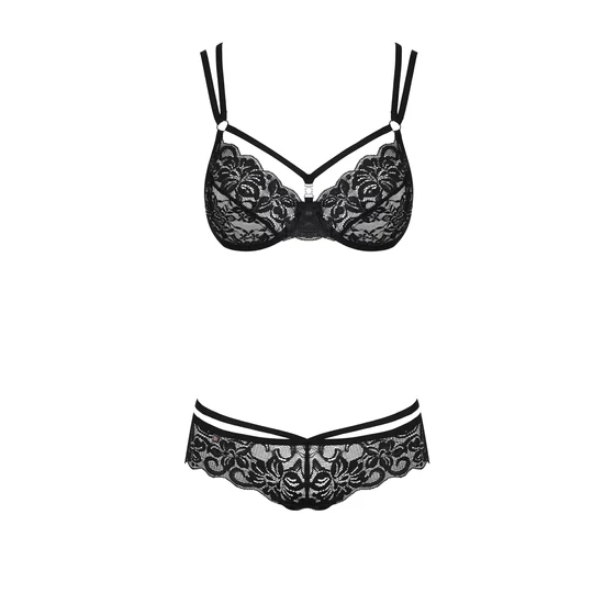 860 BLACK szett, szexi merevítős melltartó+tanga