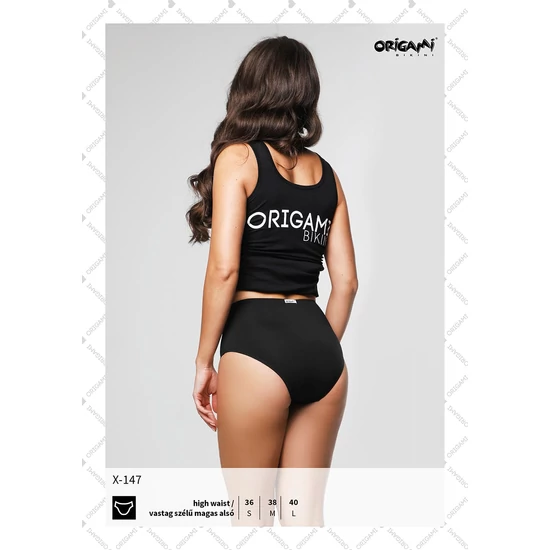 ORIGAMI BIKINI X-147 vastag szélű magas alsó - FEKETE