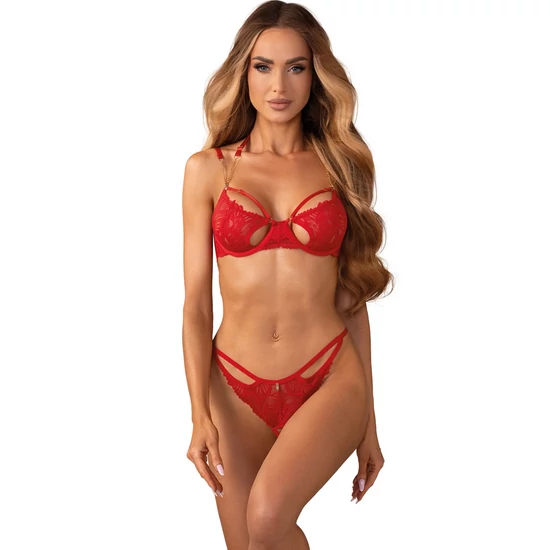MATILDEA Red szett, szexi merevítős melltartó+nyitott alsó