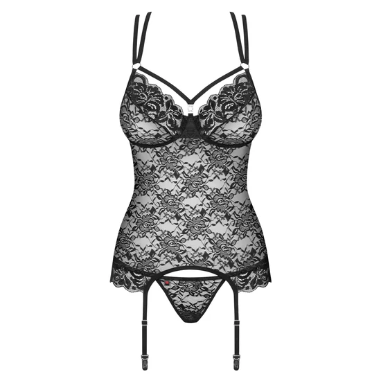 860 BLACK fehérnemű, szexi merevítős corset+tanga