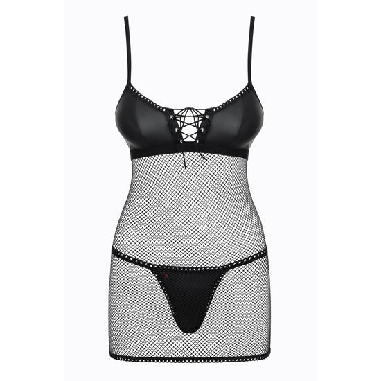 REDELLA Black fehérnemű, szexi hálóing+tanga