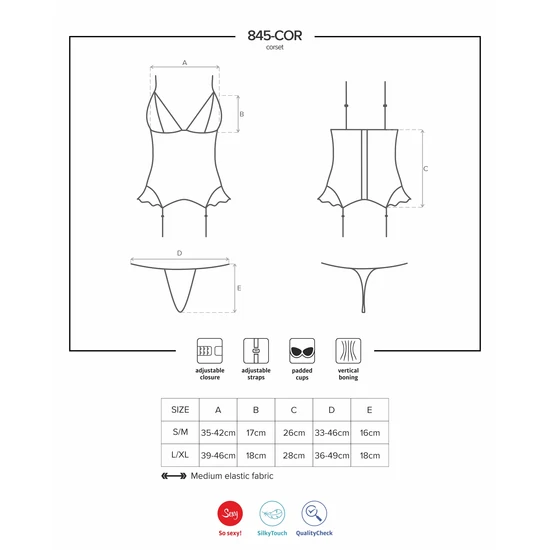 845 Fehérnemű, szexi szivacsos corset+tanga
