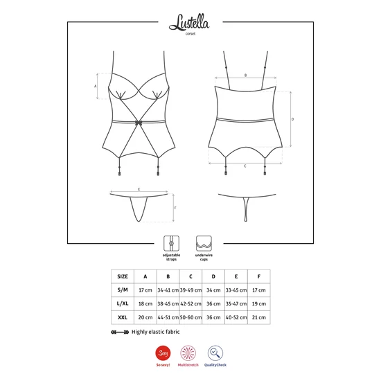 LUSTELLA fehérnemű,  szexi corset + tanga