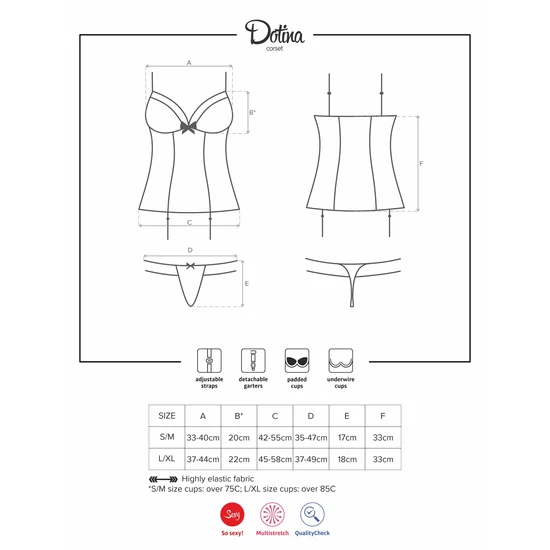 DOTINA fehérnemű, szivacsos szexi corset+tanga