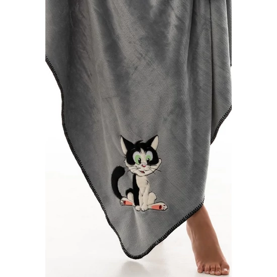 POPPY Caty cica hímzett takaró - SZÜRKE