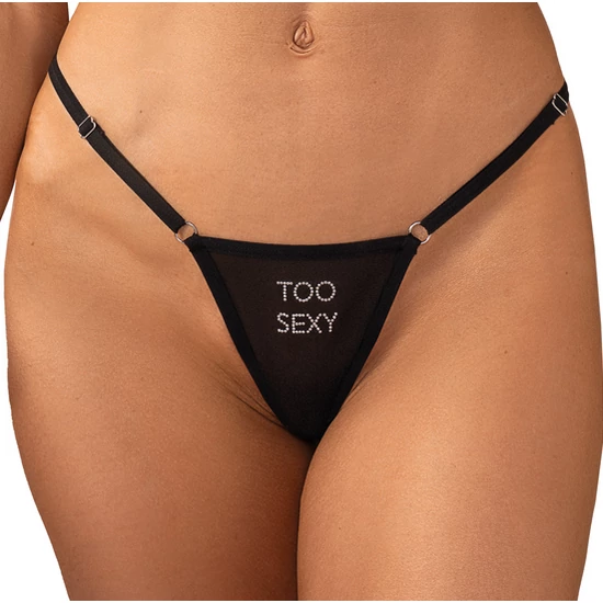 VIOLAMI Black „Too sexy” feliratú állítható pántos női tanga