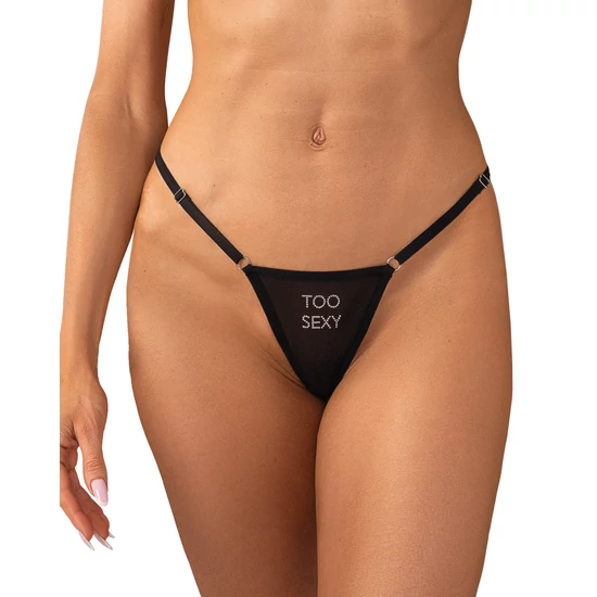 VIOLAMI Black „Too sexy” feliratú állítható pántos női tanga