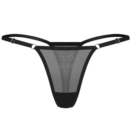 VIOLAMI Black „Too sexy” feliratú állítható pántos női tanga