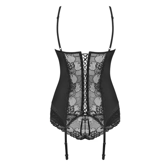 HEARTINA Black fehérnemű, szexi merevítős corset+tanga