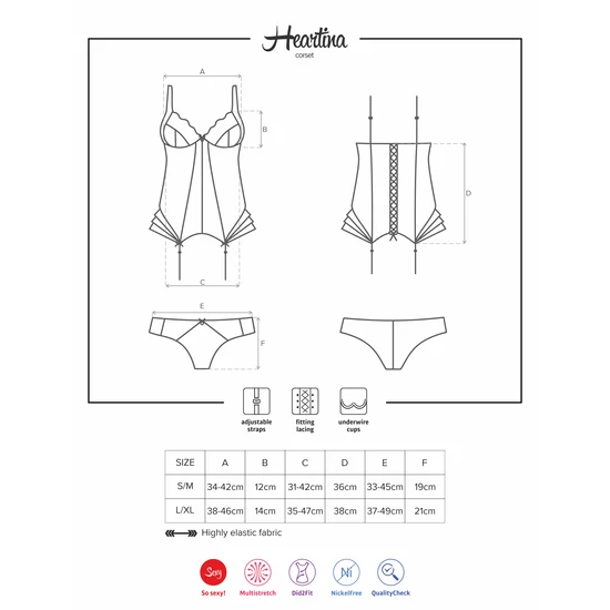 HEARTINA Black fehérnemű, szexi merevítős corset+tanga
