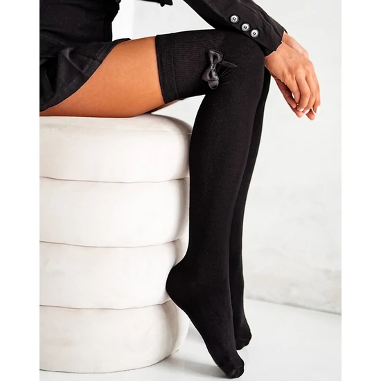 MILENA BOW vastag pamut combzokni - FEKETE-FEKETE MASNIVAL