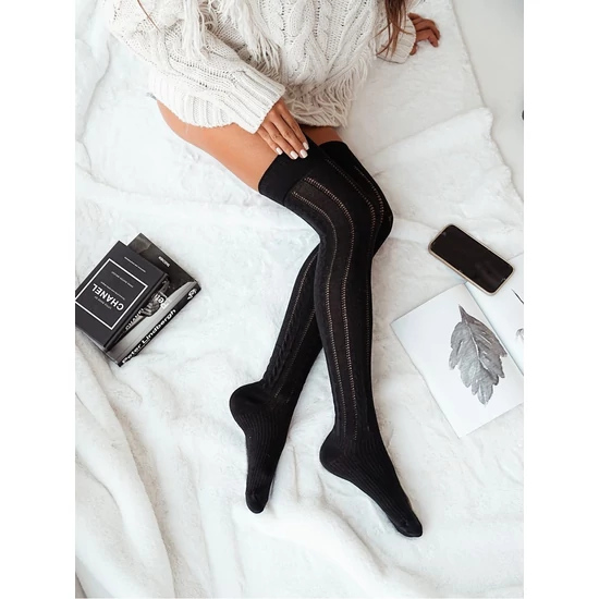 MILENA LACE vastag pamutcsipke combzokni  - FEKETE