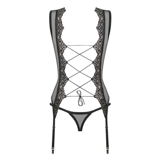 MESHLOVE Black fehérnemű, érzéki corset+tanga