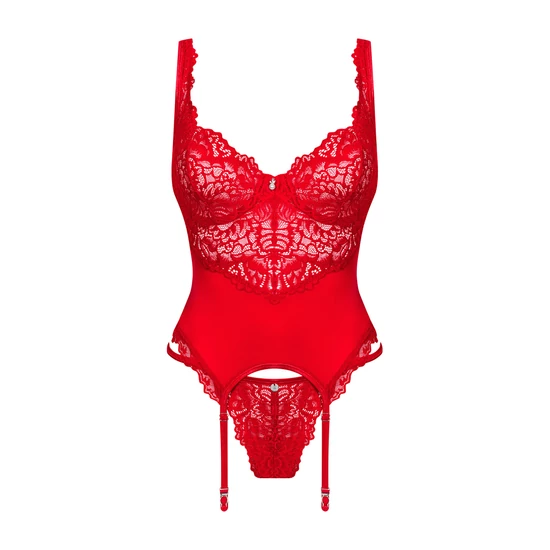 AMOR CHERRIS Red merevítős LUXUS corset+tanga
