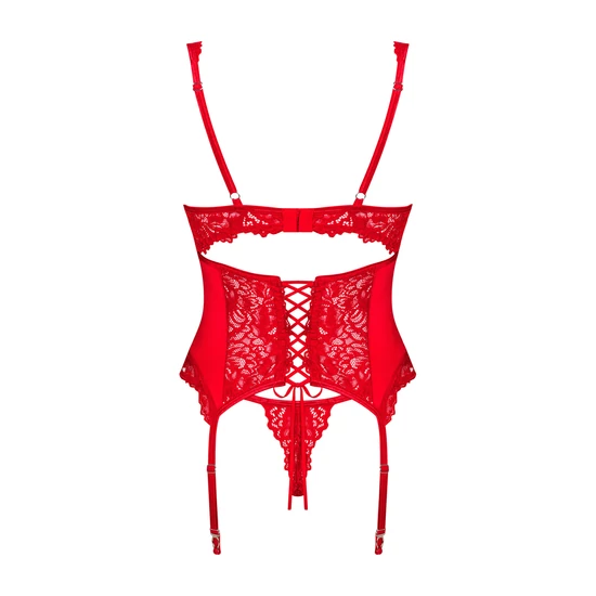 AMOR CHERRIS Red merevítős LUXUS corset+tanga