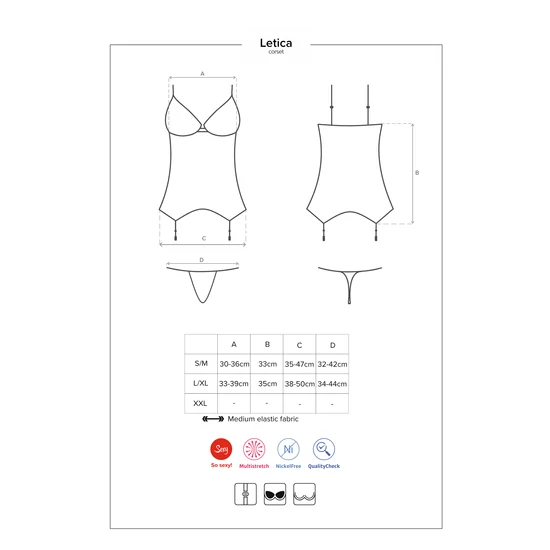 LETICA Black fehérnemű, érzéki corset+tanga