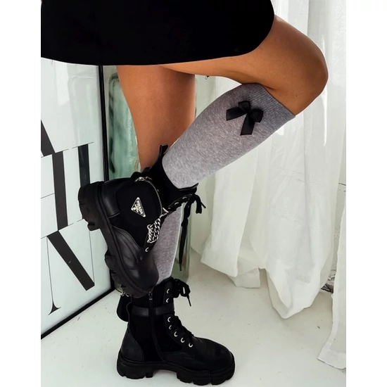 MILENA BOW vastag pamut térdzokni - FEKETE-FEKETE MASNIVAL -37-41