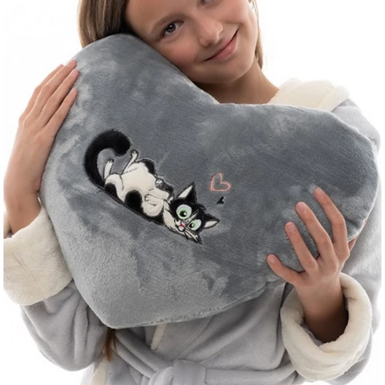 POPPY Caty cica hímzett párna II - SZÜRKE