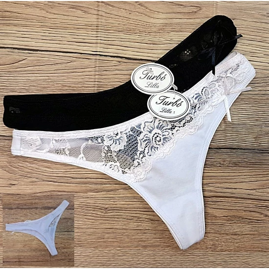 TURBO LILLA Ferde csipkés pamut tanga, fényes gumizással