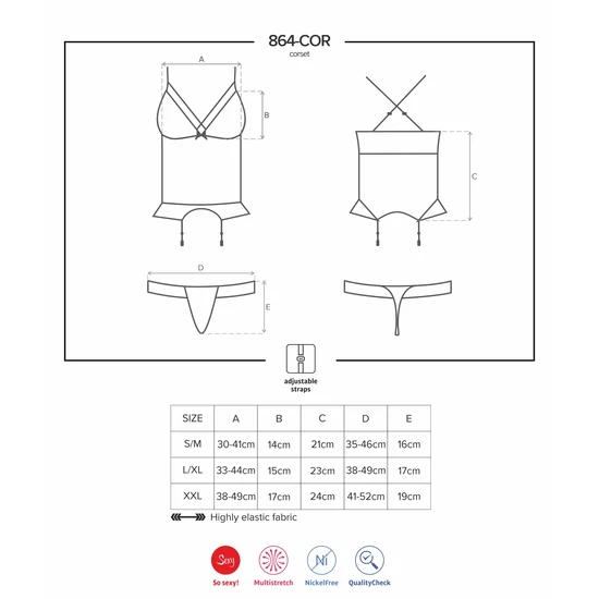 864 BLACK fehérnemű, szexi corset+tanga