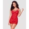 860 RED fehérnemű, szexi merevítős hálóing+tanga - S/M